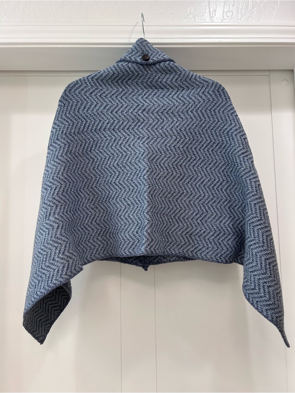 Blue Herringbone Button-Front Cape / Wrap - Picture 5 of 9